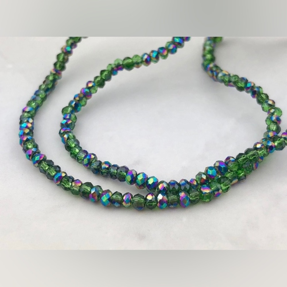 190pcs (Approx.) ( 1 Strand) Green Glass Beads - Crystal Spacer Beads